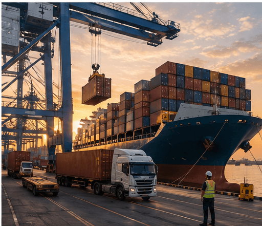 Containers loading at port