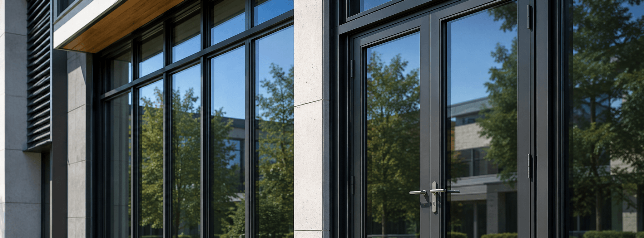 Windows & Doors — Wide architectural daylight prefab modules, steel frame erection, aluminium systems, façade panels